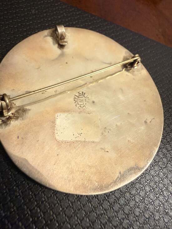 Vintage Taxco Mexico Sterling Silver Abalone Inlay Round Brooch Pendant - Picture 2 of 2